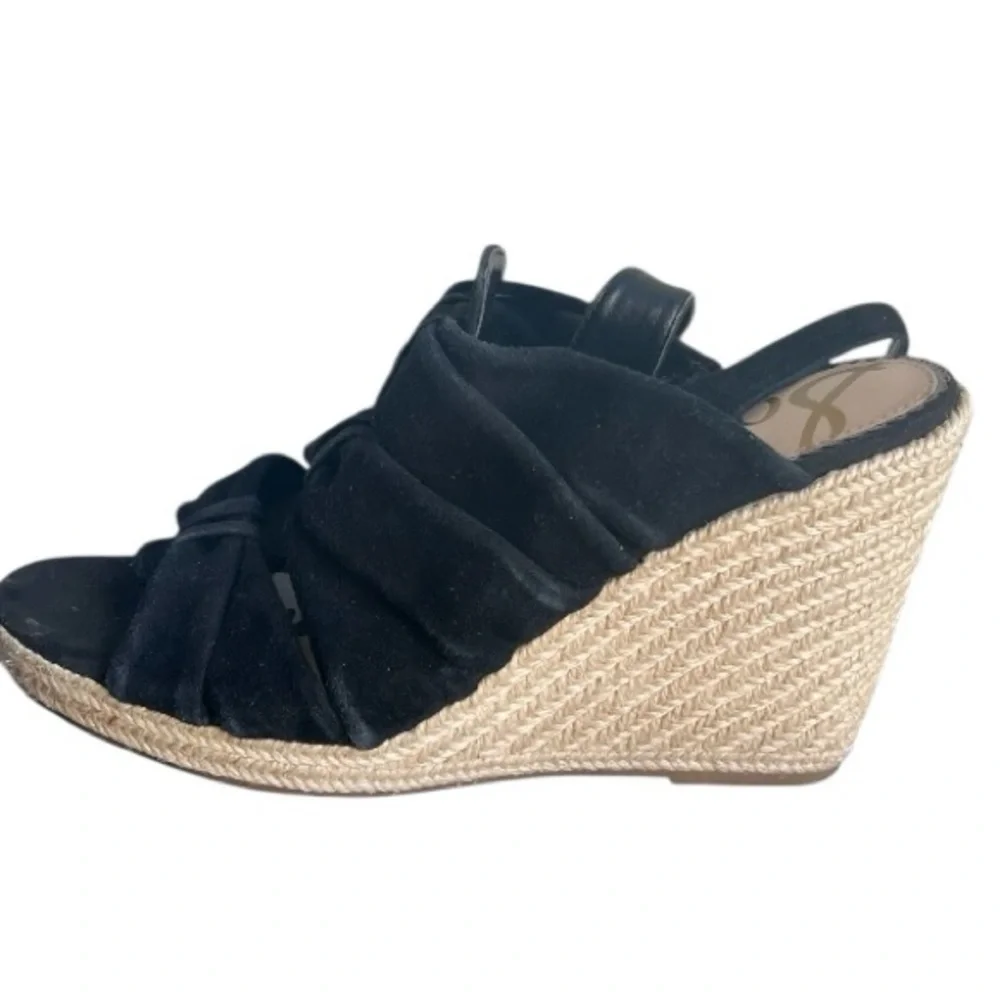 Sam Edelman Awan Black Suede Wedges Espadrille Slingback Sandals Size 8